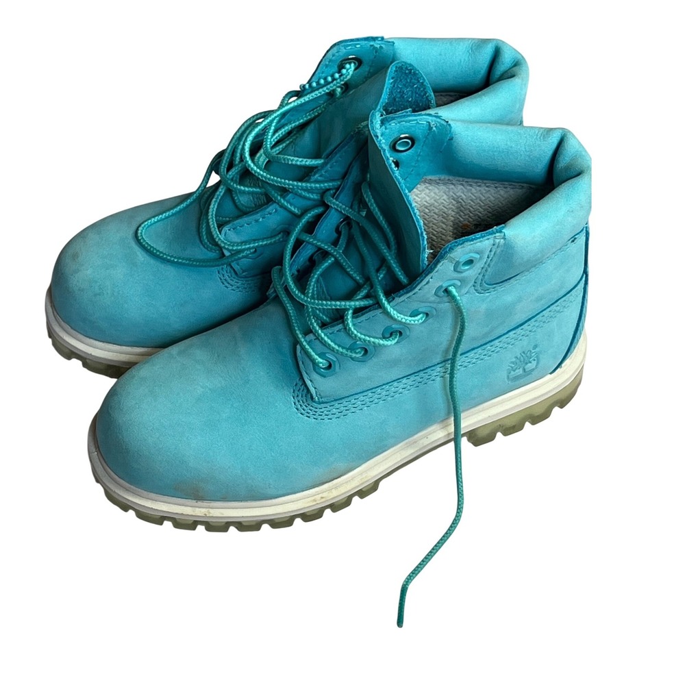 Timberland 6 Inch Premium Waterproof Boots Turquoise Kids Size 12 A18T4‎